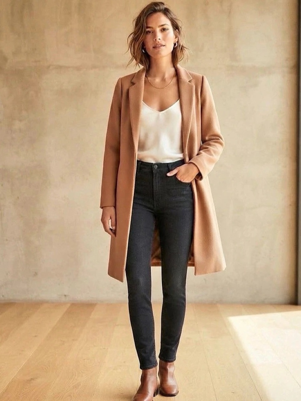 Zara Women's Brown Camel Long Sleeve Open Front Blazer Coat Jacket Size XL